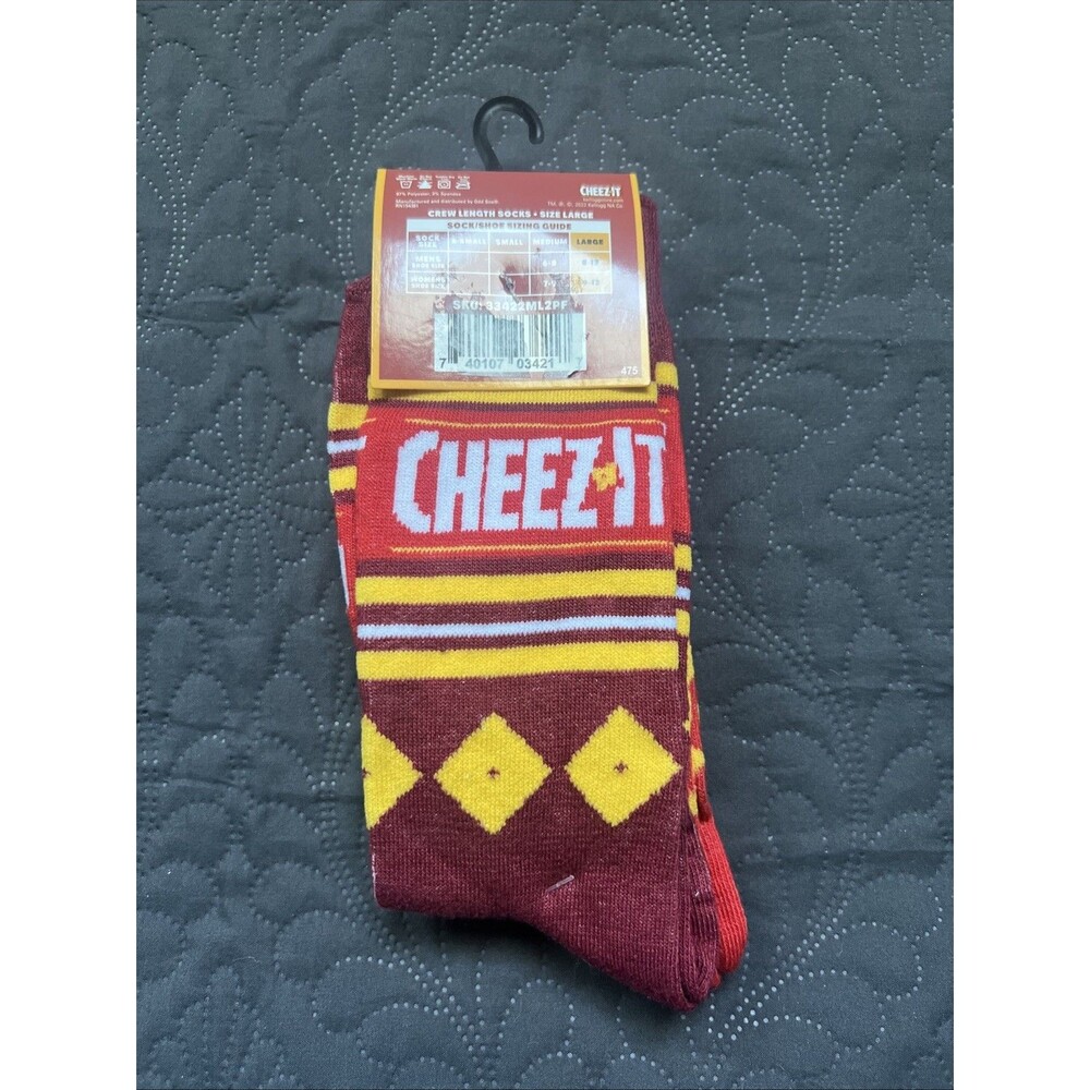Cheez It Socks 2 pair Crew Unisex Funny Novelty NEW SZ 8-12M/9-13W Gifting Fans - Picture 2 of 6